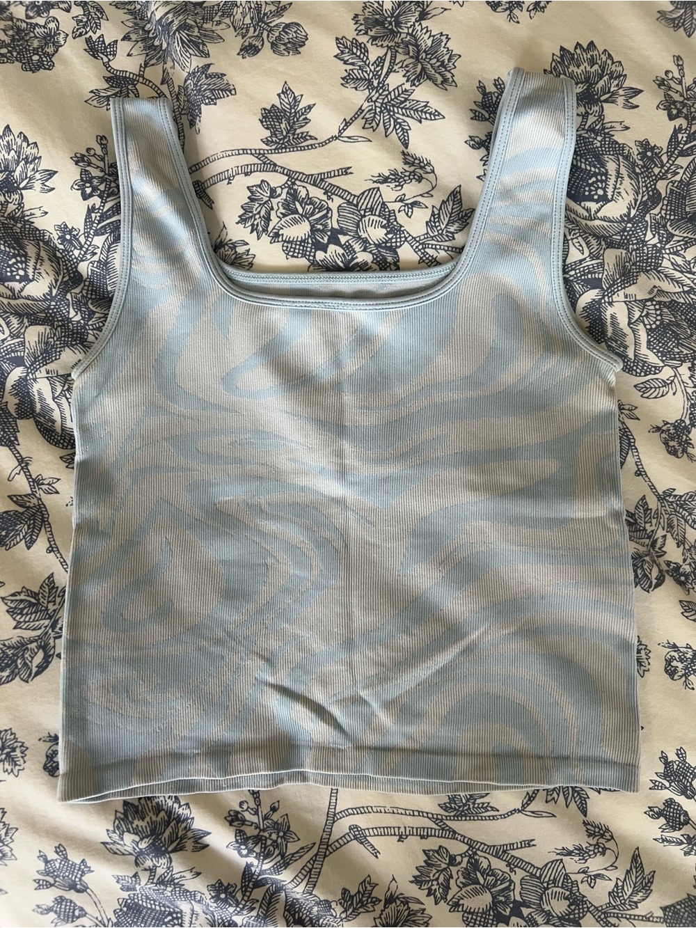 Hollister Light Blue Square-Neck Tank with Subtle Swirl Pattern